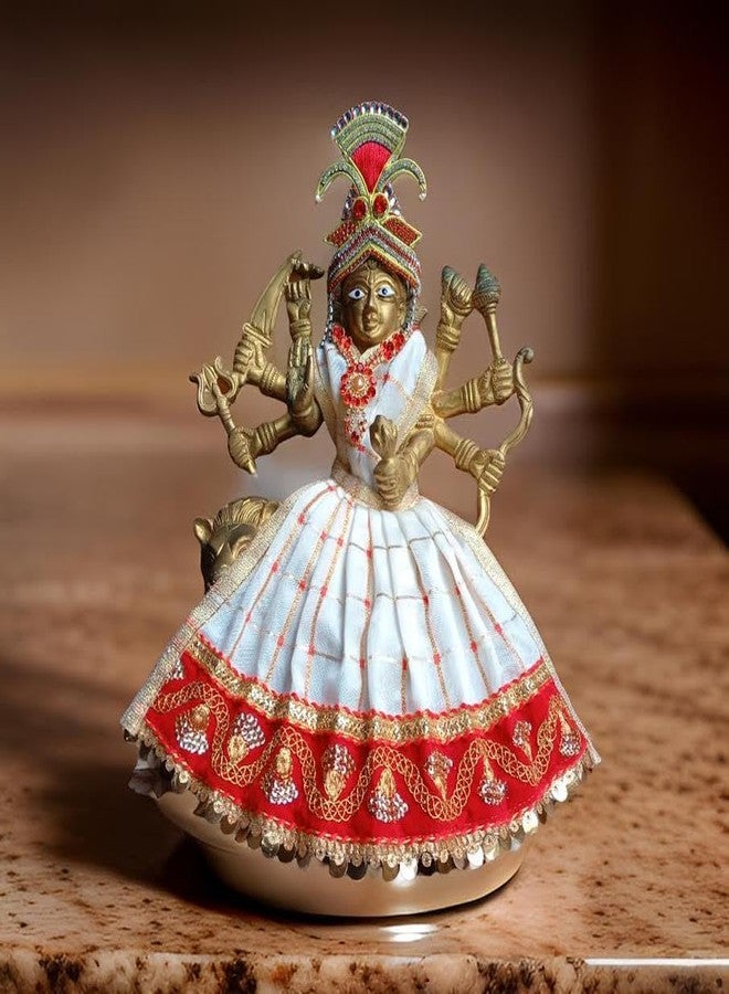 My God Gift Navratri Special، MATA Rani Vastra، Devi MATA Poshak، فستان Durga MATA، Radha Rani Poshak for Standing Idol، فستان MATA متعدد الألوان، عبوة من 2 (أبيض وأصفر، 4 بوصات) - Image 4